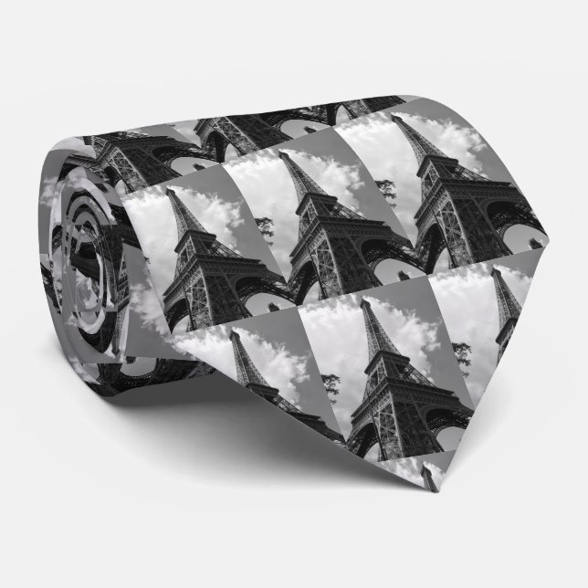 Black & White Eiffel Tower in Paris Tie (Rolled)