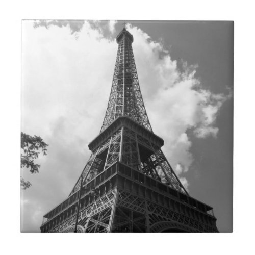 Black  White Eiffel Tower in Paris _ Travel Photo Ceramic Tile