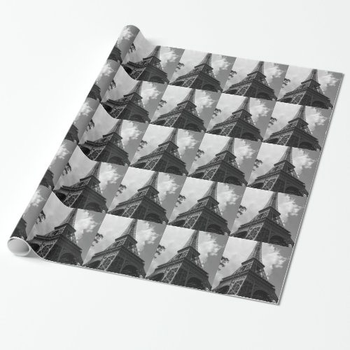 Black  White Eiffel Tower in Paris Wrapping Paper
