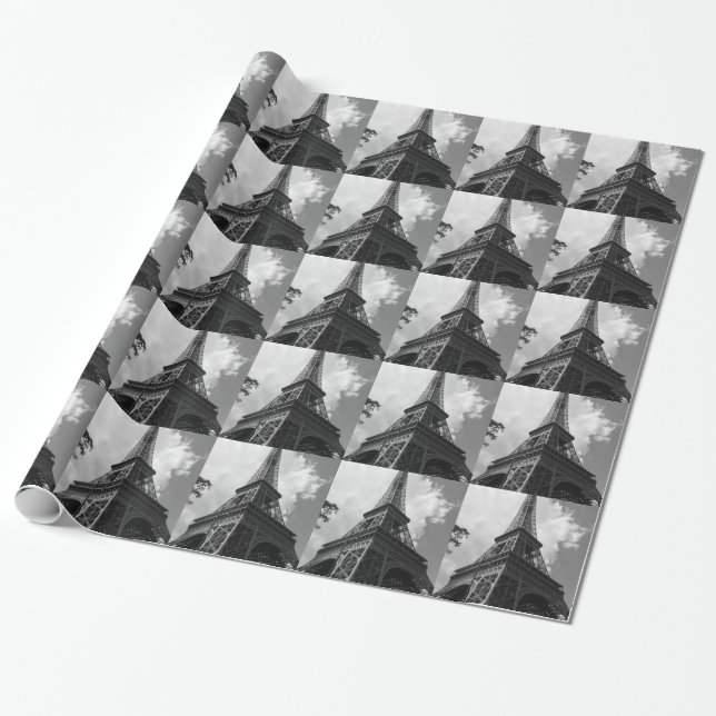 Black & White Eiffel Tower in Paris Wrapping Paper (Unrolled)