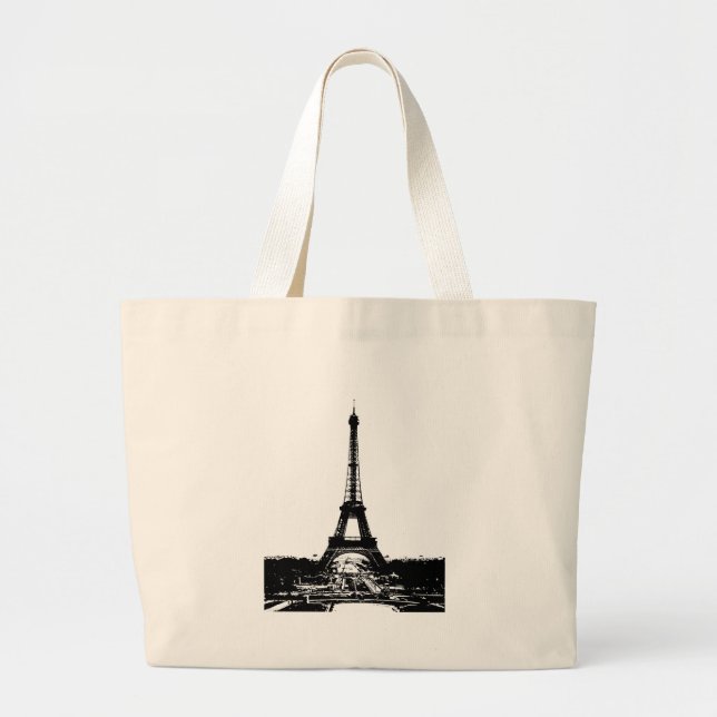 Black & White Eiffel Tower Large Tote Bag (Front)
