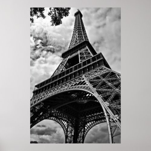 Black White Eiffel Tower Love Paris Europe Travel Poster