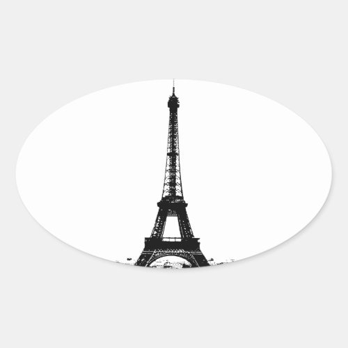 Black  White Eiffel Tower Oval Sticker