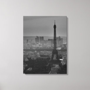 Black & White Eiffel Tower Paris City Panorama Canvas Print