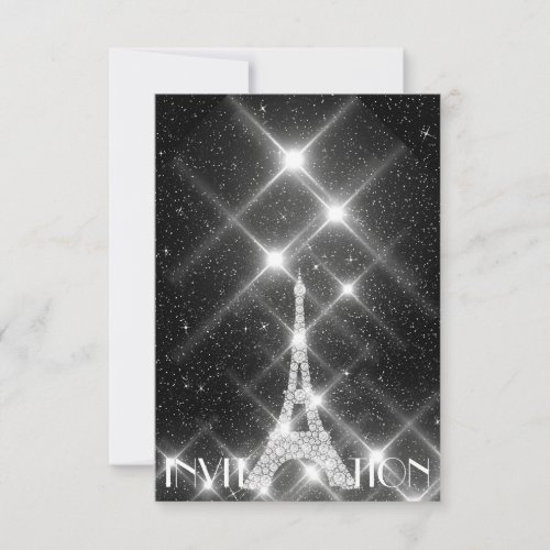 Black White Eiffel Tower Paris Dimond Crystals G Invitation