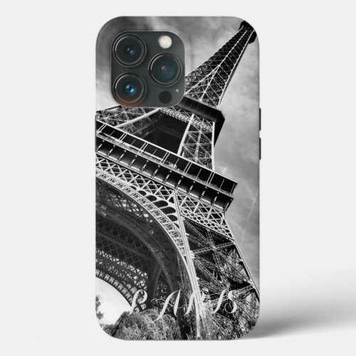 Black  White Eiffel Tower Paris Europe iPhone 13 Pro Case