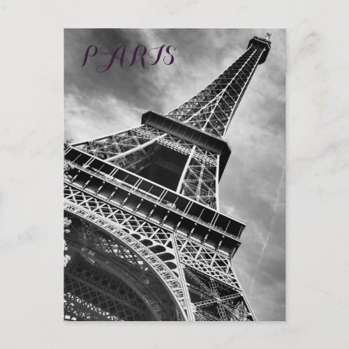 Black  White Eiffel Tower Paris Europe Postcard