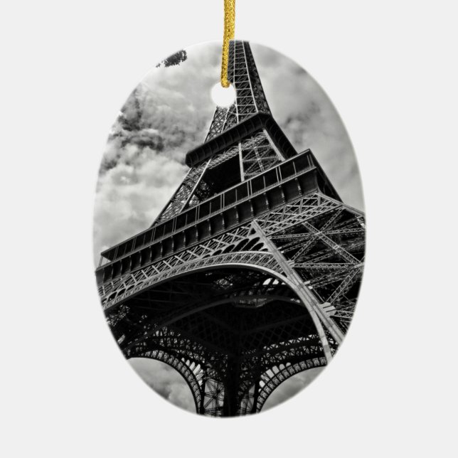 Black White Eiffel Tower Paris Europe Travel Ceramic Ornament (Front)