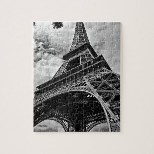 Black White Eiffel Tower Paris Europe Travel Jigsaw Puzzle