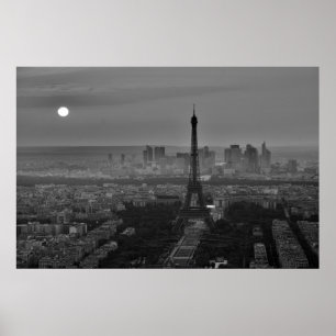 Black White Eiffel Tower Paris Europe Travel Poster