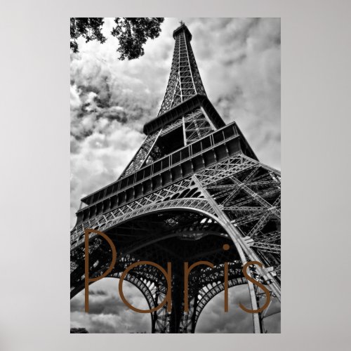 Black White Eiffel Tower Paris Europe Travel Poster