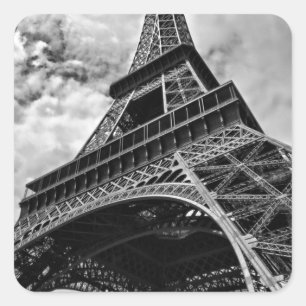 Black White Eiffel Tower Paris Europe Travel Square Sticker