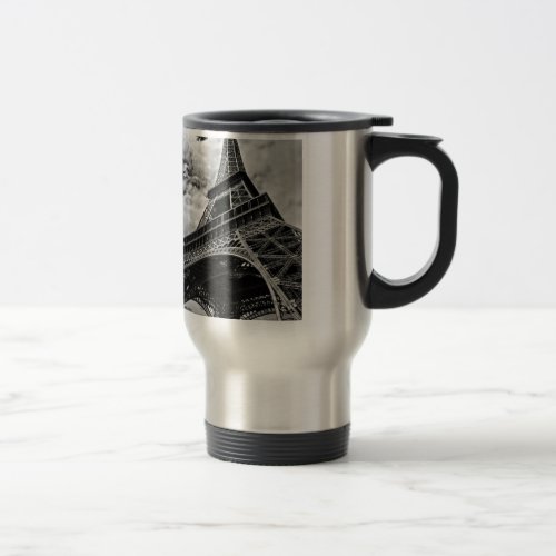 Black White Eiffel Tower Paris Europe Travel Travel Mug