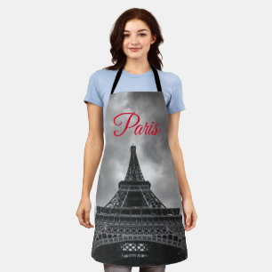 Black White Eiffel Tower Paris European Travel Apron