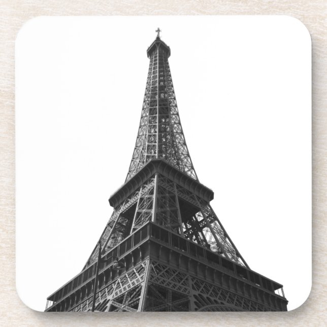 Black & White Eiffel Tower Paris European Travel Beverage Coaster (Front)