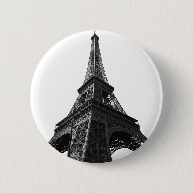 Black & White Eiffel Tower Paris European Travel Button (Front)