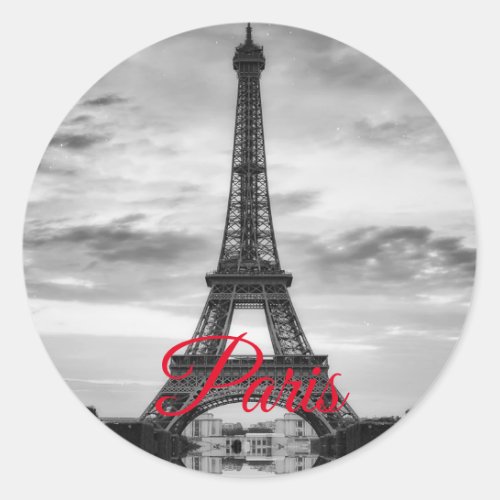 Black White Eiffel Tower Paris European Travel Classic Round Sticker