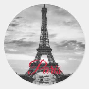 Black White Eiffel Tower Paris European Travel Classic Round Sticker