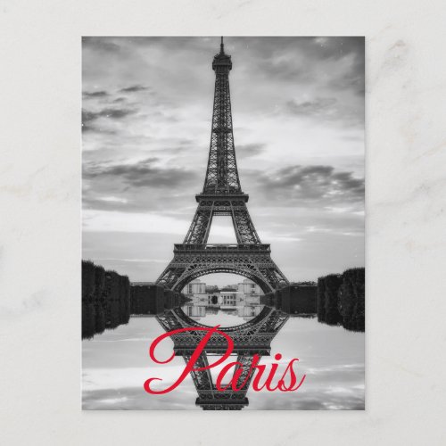 Black White Eiffel Tower Paris European Travel Holiday Postcard