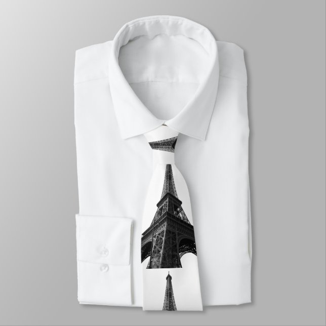 Black & White Eiffel Tower Paris European Travel Neck Tie (Tied)