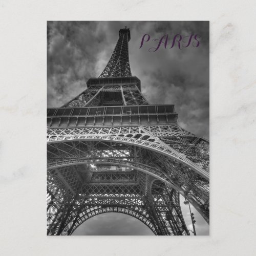 Black  White Eiffel Tower Paris European Travel Postcard