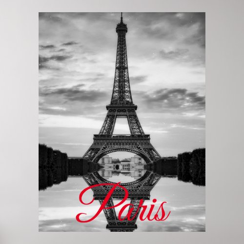 Black White Eiffel Tower Paris European Travel Poster