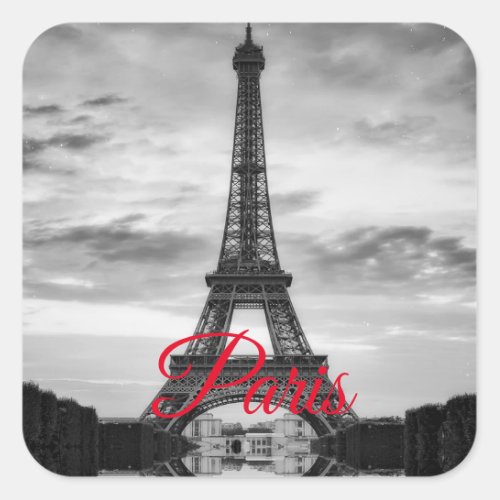 Black White Eiffel Tower Paris European Travel Square Sticker