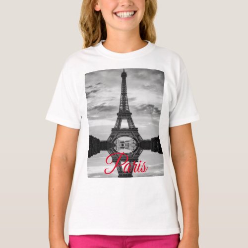 Black White Eiffel Tower Paris European Travel T_Shirt