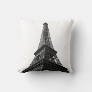 Black & White Eiffel Tower Paris European Travel Throw Pillow