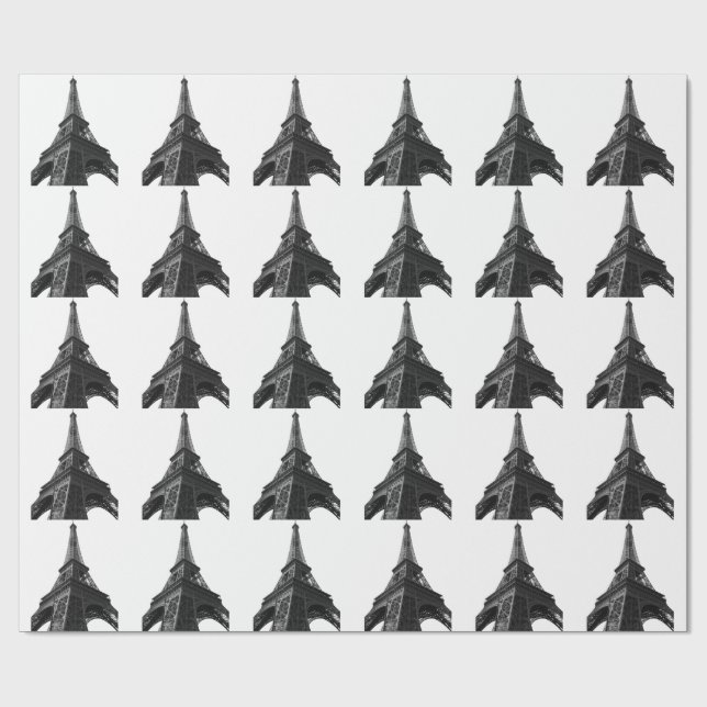 Black & White Eiffel Tower Paris European Travel Wrapping Paper (Flat)