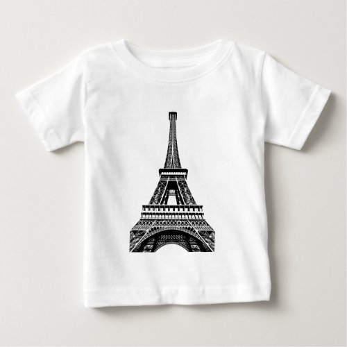 Black white Eiffel Tower Paris France Art Artwork Baby T_Shirt