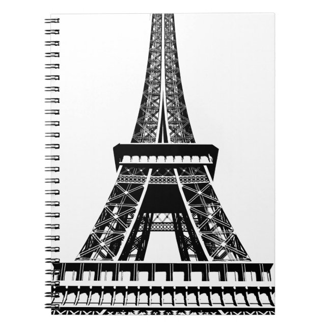 Black white Eiffel Tower Paris France Art Artwork Notebook (Front)