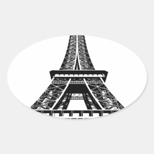Black white Eiffel Tower Paris France Art Artwork Oval Sticker
