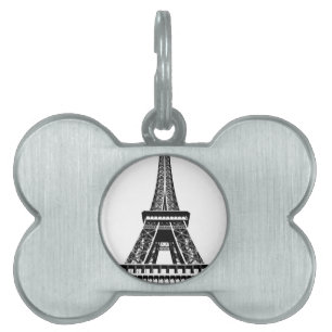 Black white Eiffel Tower Paris France Art Artwork Pet Tag