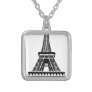 Black white Eiffel Tower Paris France Art Artwork Silver Plated Necklace
