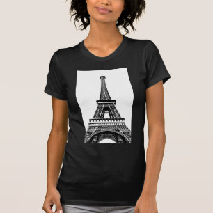 Black white Eiffel Tower Paris France Art Artwork T-Shirt