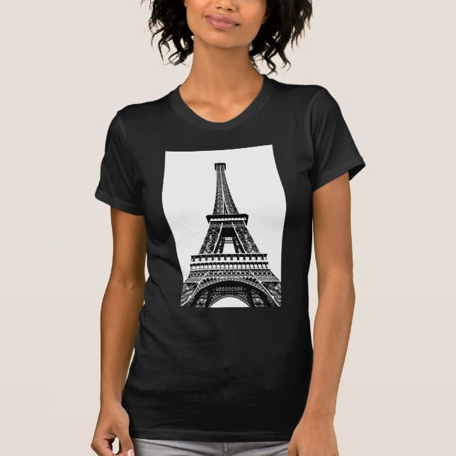 Black white Eiffel Tower Paris France Art Artwork T-Shirt (Front)
