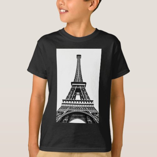 Black white Eiffel Tower Paris France Art Artwork T_Shirt