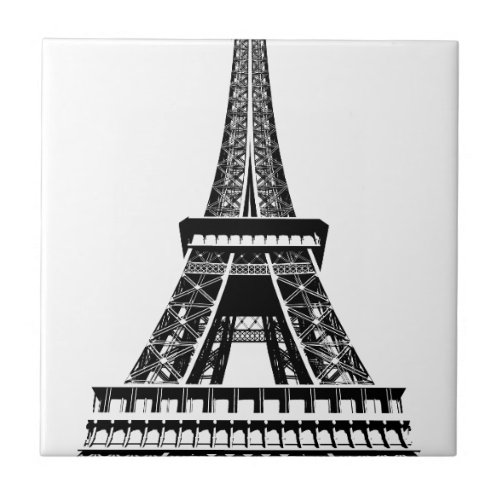 Black white Eiffel Tower Paris France Art Artwork Tile