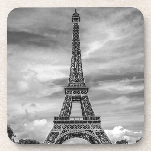 Black  White Eiffel Tower Paris France Beverage Coaster