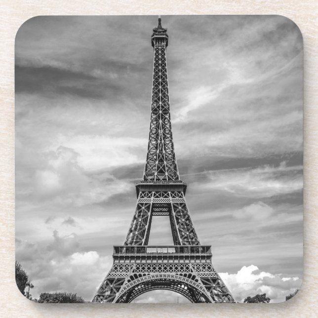 Black & White Eiffel Tower Paris France Beverage Coaster (Front)