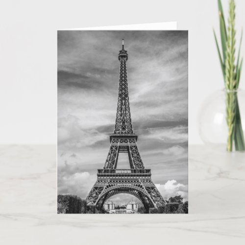 Black  White Eiffel Tower Paris France Card