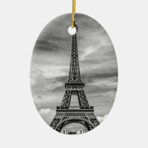 Black & White Eiffel Tower Paris France Ceramic Ornament