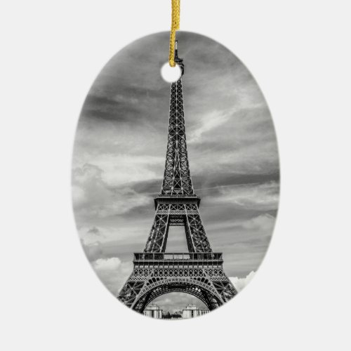Black  White Eiffel Tower Paris France Ceramic Ornament