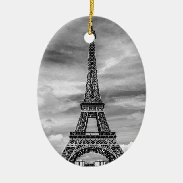 Black & White Eiffel Tower Paris France Ceramic Ornament (Front)