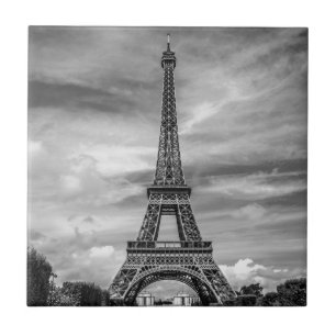 Black & White Eiffel Tower Paris France Ceramic Tile