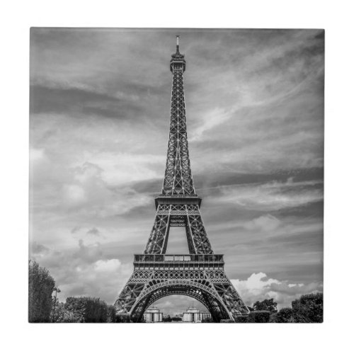 Black  White Eiffel Tower Paris France Ceramic Tile