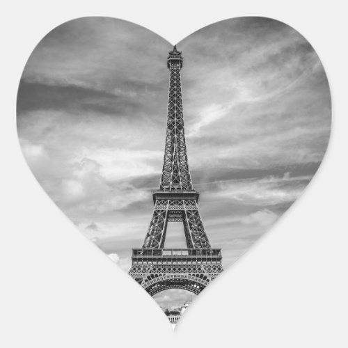 Black  White Eiffel Tower Paris France Heart Sticker