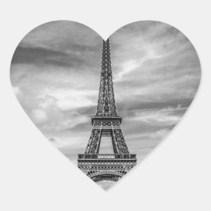 Black & White Eiffel Tower Paris France Heart Sticker