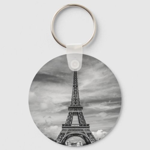 Black  White Eiffel Tower Paris France Keychain